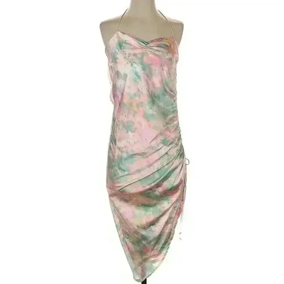 For Love & Lemons Mini Slip Dress XS Tie Dye Ruched Open Back Asymmetric Strappy - Picture 10 of 16